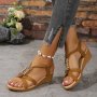 Women's Beaded Decor Sandals Platform Slip On Ankle Strap Walking Vacation Shoes Comfort Wedge Beach Shoes
