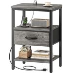 Superjare Nightstand With Charging Station Bed Side Table With Adjustable Fabric Drawer Night Stand For Bedroom 3-TIER Storage E