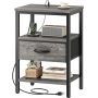 Superjare Nightstand With Charging Station Bed Side Table With Adjustable Fabric Drawer Night Stand For Bedroom 3-TIER Storage End Table For Livin