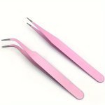 2PCS PACK Pink Color Cute Tweezers Elbow +straight Head Jewelry Making Tweezers For Diy Handmade Jewelry Making Scrapbooking Too