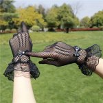 Vintage Black Fishnet Bridal Gloves With Lace & Bow Detail Elegant Hollow-out Wedding Gloves For Women Stretchy Mesh Gloves For