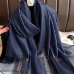 1PC Solid Navy Blue Scarf With Glittering Golden Edge Spring/autumn Sun-protective Warm Shawl Fashion Versatile Wrap For Casual 