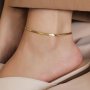 Elegant Vintage Flat Snake Chain Anklet Adjustable Golden Foot Jewelry For Women Retro Style Accessory For Casual Or Dressy Look