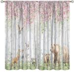 Fblifil Vintage Woodland Animals Curtains Kids Rustic Cartoon Cute Pink Forest Wild Animals Country Lodge Cabin Bear Deer Fox Co