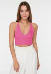 Super Crop Back Detailed Knitwear Sweater Blouse - Pink