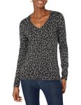 Amazon Essentials Women's Lightweight V-neck Sweater Sweater -grey Heather Animal Print L