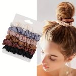 6PCS Women Solid Color Hair Tie Satin Elastic Hair Rope Ponytail Holder Hair Accessories For Women