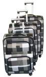 Smte 3 Piece Checkered Art Pu Leather Travel Luggage Set White & Black White & Black With Keychain