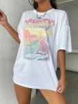 Car & Letter Print Crew Neck T-Shirt Casual Short Sleeve Drop Shoulder Top For Summer & Spring Women's Clothing