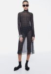 Overlock-detail Mesh Bodycon Dress - Black Spotted