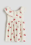 Patterned Flounce-trimmed Dress - Cream Cherries