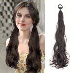 55.88 Cm Synthetic Curly Braided Ponytail Hair Extensions For Women High Temperature Fiber Elastic Rubber Band