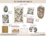 Cot Duvet Bedding Soft Pink Mustard Flower Set