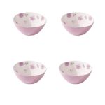 4 Pack - 600ML Ceramic Floral Bowl - Purple