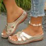 Women's Metallic Wedge Heeled Sandals Casual Open Toe Platform Shoes Comfortable Slip On Sandals