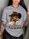 Plus Size Hustle Print T-Shirt Casual Short Sleeve Crew Neck Top For Spring & Summer Women's Plus Size Clothing