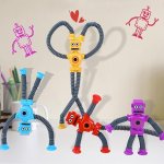 Transforming Suction Cup Robot Toy For Kids - Creative & Educational Stem Play Diy Telescopic Pop Tube Design Safe & Fun Sensory