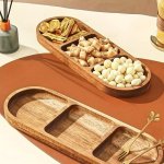 Acacia Wood Serving Tray Set For Breakfast Appetizers & Snacks 1PC Durable Multi-sectional Platter Rustic Food Fruit Dessert Con