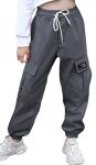 Sangtree Women's Cargo Pants Elastic Waist Drawstring Tapered Jogger Pants With Pockets For Women Dark Grey M