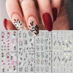 4 Sheets 3D Flowers Leaves Nail Stickers Spring Summer Blossom Line Flower Design French Nails Manicure Nail Decorations Supplie