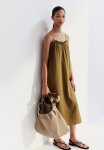 Frill-trimmed Cotton Dress - Khaki Green