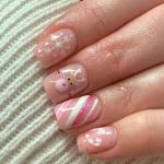Christmas Press On Nails Short Square Fake Nails With White Snowflake Elk Designs Pink Cute Crutch Glitter Stripe Stick On Nails