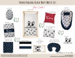 Cot Duvet Bedding French Bulldog Black Navy White Set