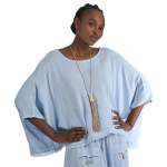 Raw Edge Linen Mix Boxy Top - Sky L xl
