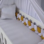 Cot Bumper Braided 3 Strand Mustard Grey And White Mustard Grey Daisy Set
