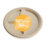 100% Compostable Disposable Paper Plates Bulk 10" 3-COMP 50 Pack Bamboo Plates Eco Friendly Biodegradable Sturdy Large Dinner Pa