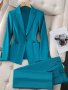 Elegant Solid Color Pants Set Long Sleeve Notched Collar Blazer & Tapered Pants Outfits Women's Clothing