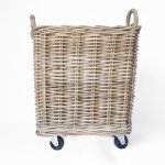 Rattan Square Kubu Grey Storage Baskets On Wheels - Small - 35CM L X 35CM W X 51CM H
