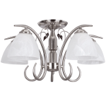 Satin Chrome Chandelier With Alabaster Glass And Wood Light Fitting 5 X 60W Es