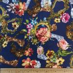 Ponti Roma Printed Fabric FLORALNAVY-3
