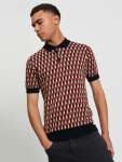 All Over Jacquard Polo In Black - Black XXL
