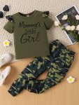 Girls Camouflage Outfit 2PCS Frill Short Sleeve Top & Camo Jogger Pants Set Holiday Summer Outfit