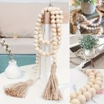 1PC Rustic Wooden Beads Tassel String For Home Decoration And Prayer - 14MM 84 Wooden Beads - Boho Hanging Wall Decoration And B