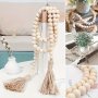 1pc Rustic Wooden Beads Tassel String For Home Decoration And Prayer - 14mm 84 Wooden Beads - Boho Hanging Wall Decoration And Bedroom Accessories