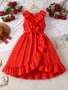 Girl's Glamorous Wavy Ruffles V-Neck Sleeveless Princess Dress - Suitable For Parties Evenings Prom
