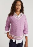 Teen Cable V-neck Neck Knit