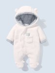 Adorable & Thermal Baby Thick Hooded Footed Bodysuit With Cute 3D Ears