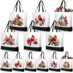 Siltriangle 12 Pack Christmas Canvas Tote Bags Large Reusable Xmas Gift Bags With Handle For Women Grocery Shopping Party 18.5"