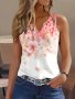 Floral Print Notched Neck Tank Top Vintage Sleeveless Tank Top For Summer Women's Clothing