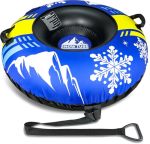 Zmlm Snow Tubes For Sledding Heavy Duty - 48" Inflatable Snow Tube With Premium Canvas Cover For Kids Adults Towable Snow Sled