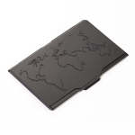 Business Card Case With Embossed World Map - Black