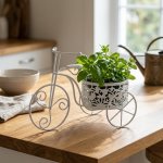 White Metal Bicycle Plant Stand For Indoor Decor
