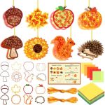 Funrous 32 Set Fall Suncatcher Craft Kit Autumn Harvest Suncatcher Paper Crafts With Tissue Paper Diy Window Stained Glass Effec
