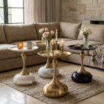 Modern Round Pedestal Side Table - Black & White Maeble