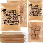 Motimind 100 Pcs Clear Graduation Cookie Bags Front Paper Self-adhesive Gift Bags Sweet Endings To New Beginnings Kraft Paper Tr