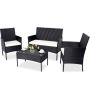 4 Pieces Wicker Patio Furniture Sets Arm Chairs Coffee Table Loveseat Sofa